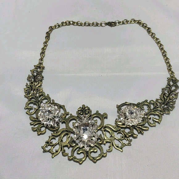 Bijou filigree antique gold with rhinestones necklace - Picture 3 of 3